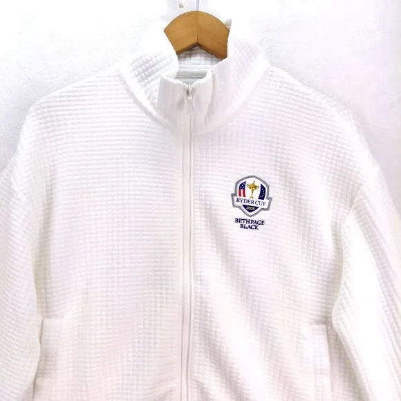 NEW Peter Millar Jacket Women L White Full Zip Flora Knit Jacquard Ryder Cup Top - Picture 4 of 16